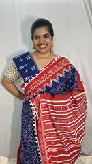 Vriksham Ink Blue Cotton Mulmul Saree With Pom Pom Lace-VS4426