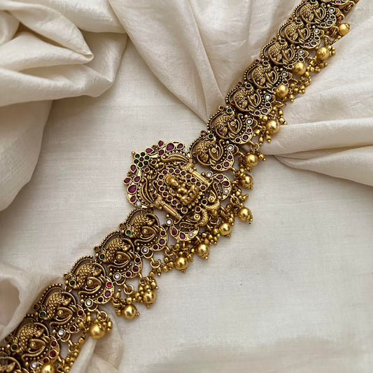 Intricate Designed Lakshmi Temple Bridal Hip Chain-Golden Bead-G13344