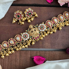 Premium Lakshmi Flower High Neck Choker-Gold Bead-G14174