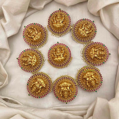 Vriksham Bridal Goddess 7 Segment Lakshmi Antique Temple Jada Bilai-Red Green-Pearls-G21697