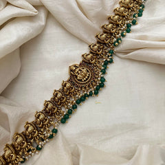 Antique Lakshmi Bridal Hip Chain-Round Green Bead-G13346