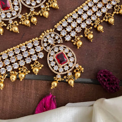 Stylish AD Stone High Neck Choker-Gold Bead-G14177