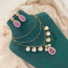 Vriksham Classic Golden Chain triple layers Pear Shape Pendant Chain-Purple-G21698