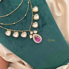 Vriksham Classic Golden Chain triple layers Pear Shape Pendant Chain-Purple-G21698