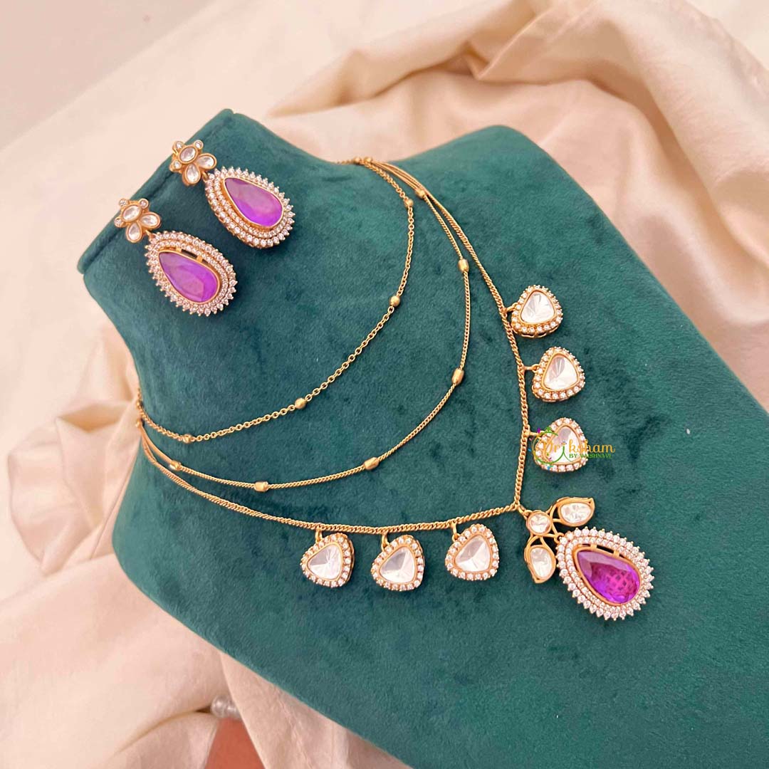 Vriksham Classic Golden Chain triple layers Pear Shape Pendant Chain-Purple-G21698