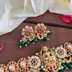 Premium Lakshmi Flower High Neck Choker-Green Bead-Pearl-G14178
