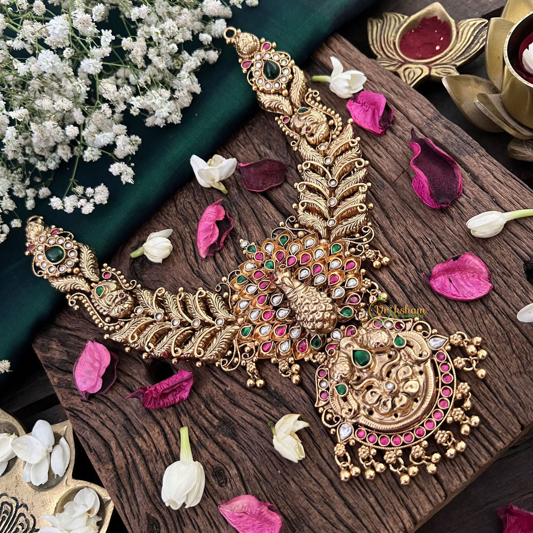 Vriksham Peacock Floral 1 gm Gold Short Neckpiece-G18743