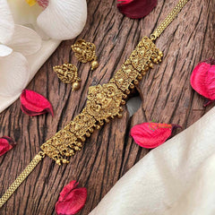 Vriksham Elegant Gold look Peacock & Lakshmi Short Neckpiece-Gold Bead-G21693