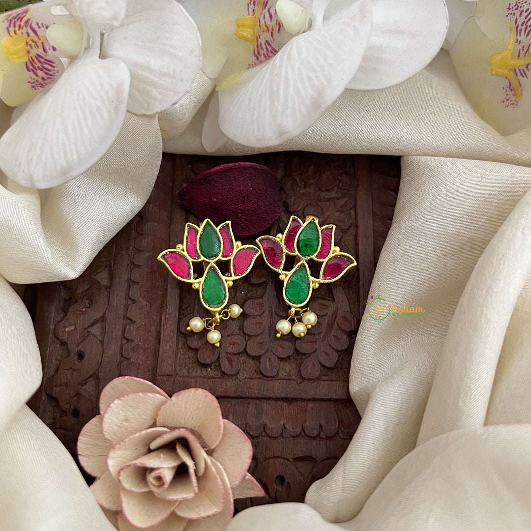 Vriksham Lotus Maharashtrian Style Press Bugadi-Red Green-Pearls-J3110