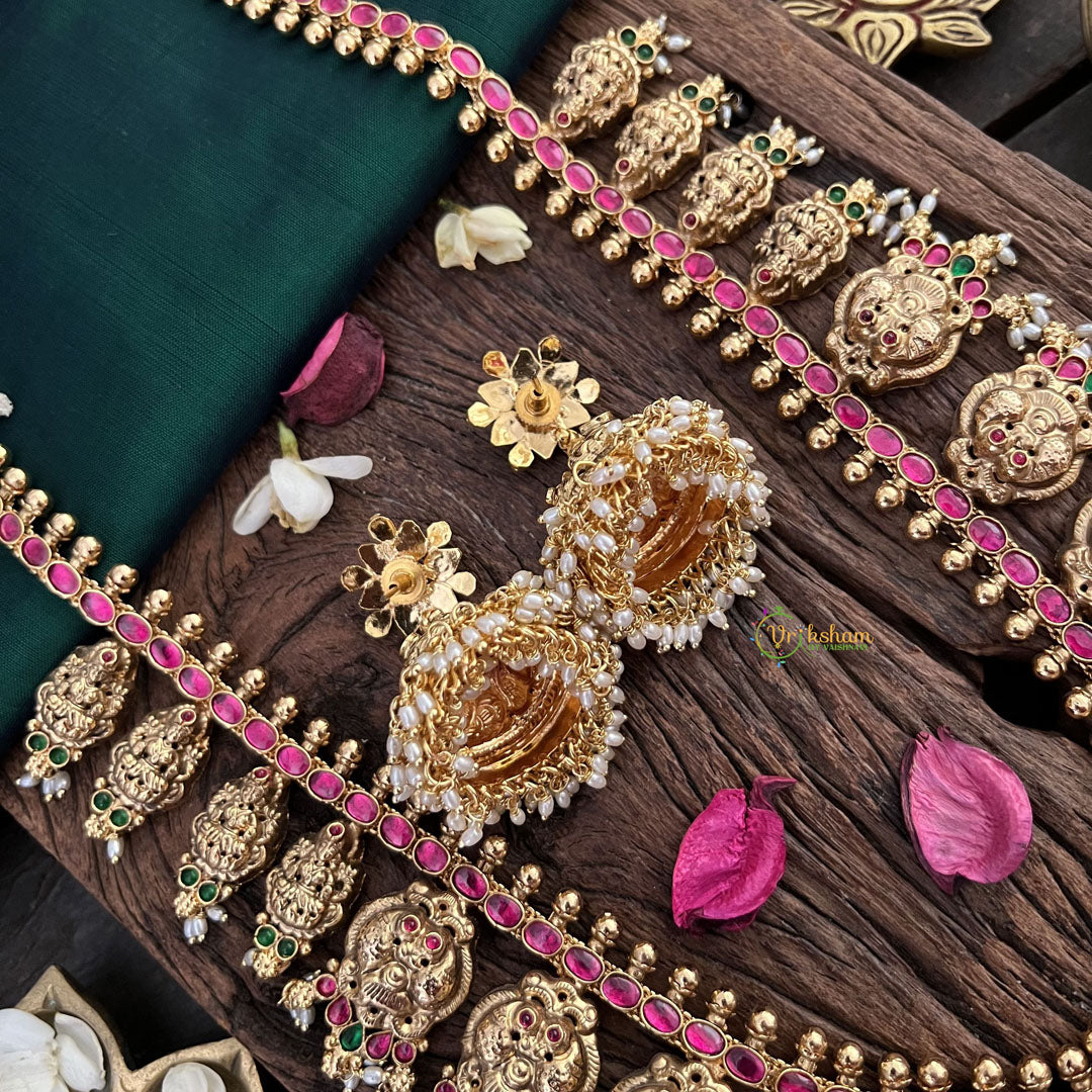 Vriksham Designer Mango Style 1 gm Gold Long Neckpiece With Jhumka-Rice Pearl-G18762