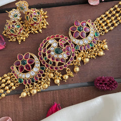 Precious Kemp Peacock High Neck Choker-Gold Bead-G14182