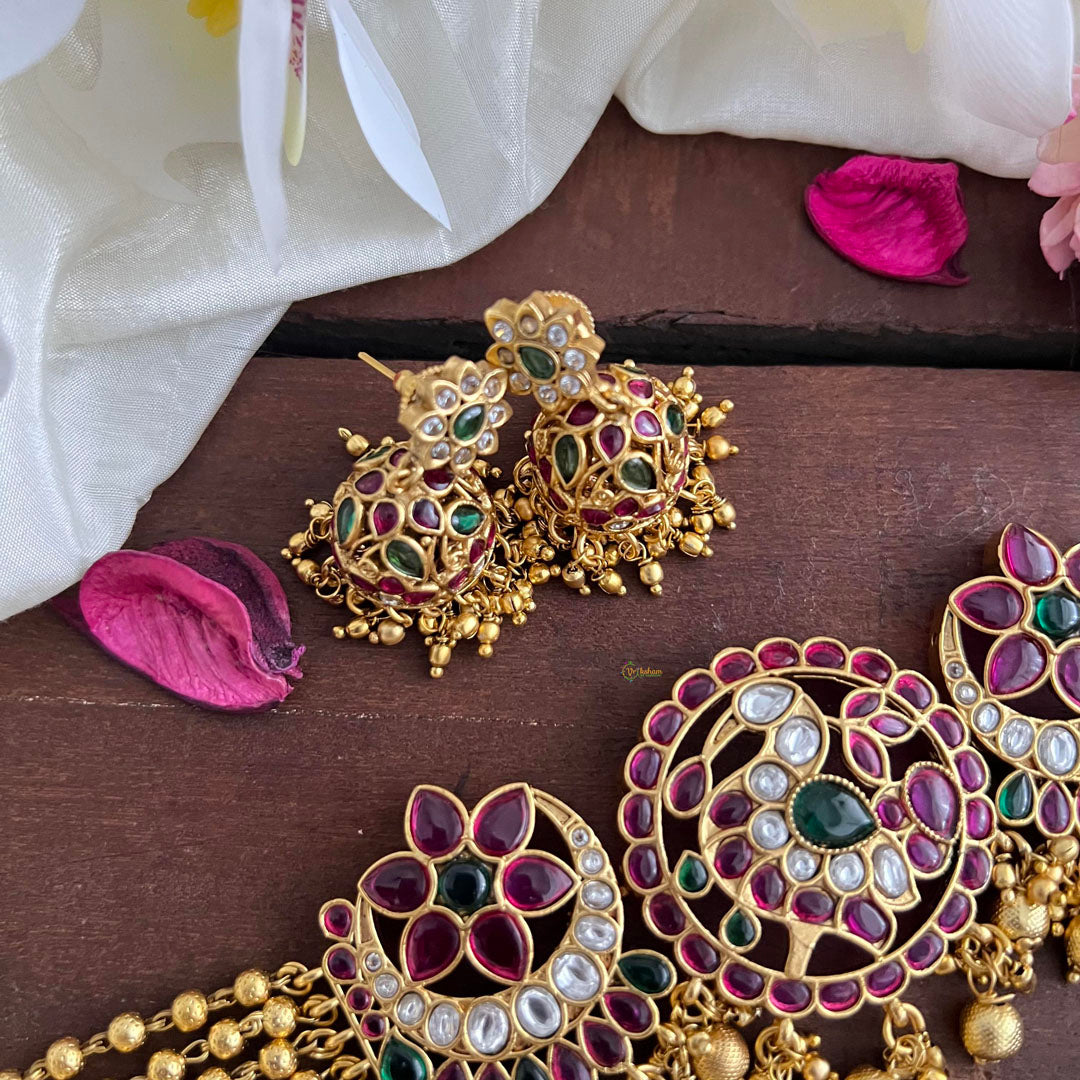 Precious Kemp Peacock High Neck Choker-Gold Bead-G14182