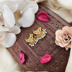 Vriksham Pearl Drop Kundan Jadau Press Bugadi-Red White & Green-G21115