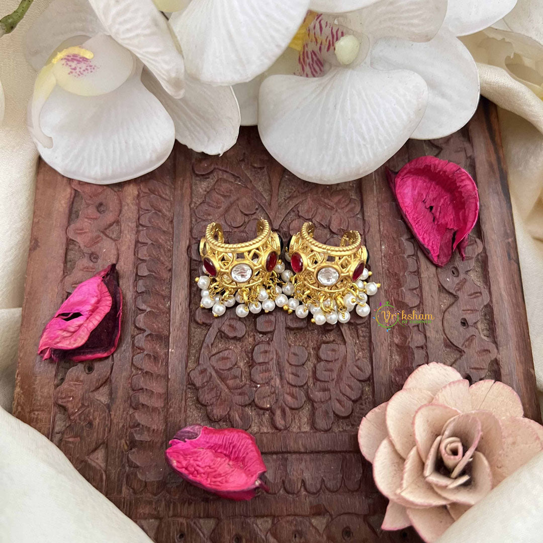 Vriksham Pearl Drop Kundan Jadau Press Bugadi-Red White & Green-G21115