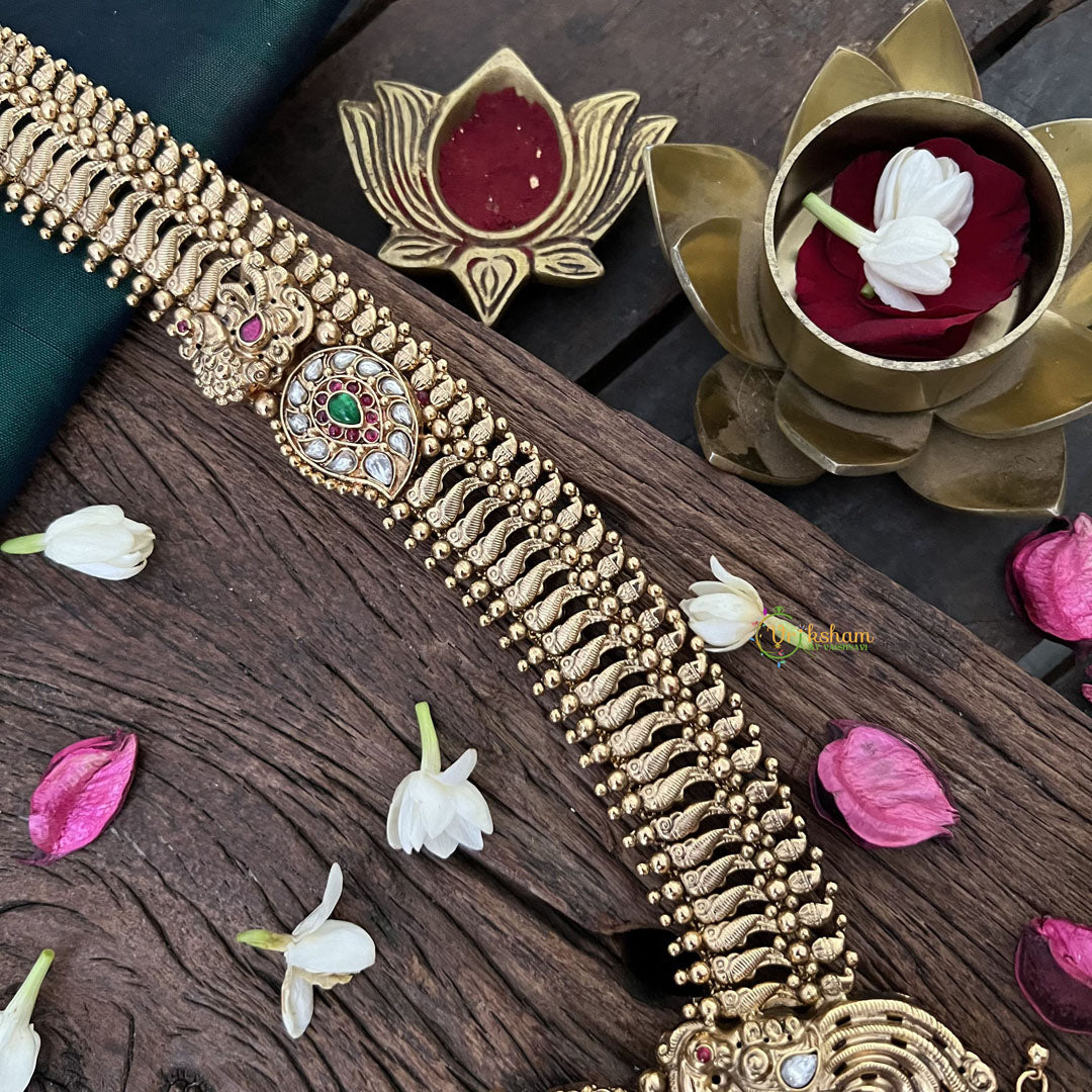 Vriksham Unique Peacock 1 gm Gold Neckpiece-Red Green-Gold Pearl-G18749