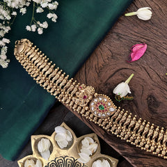 Vriksham Unique Peacock 1 gm Gold Neckpiece-Red Green-Gold Pearl-G18749