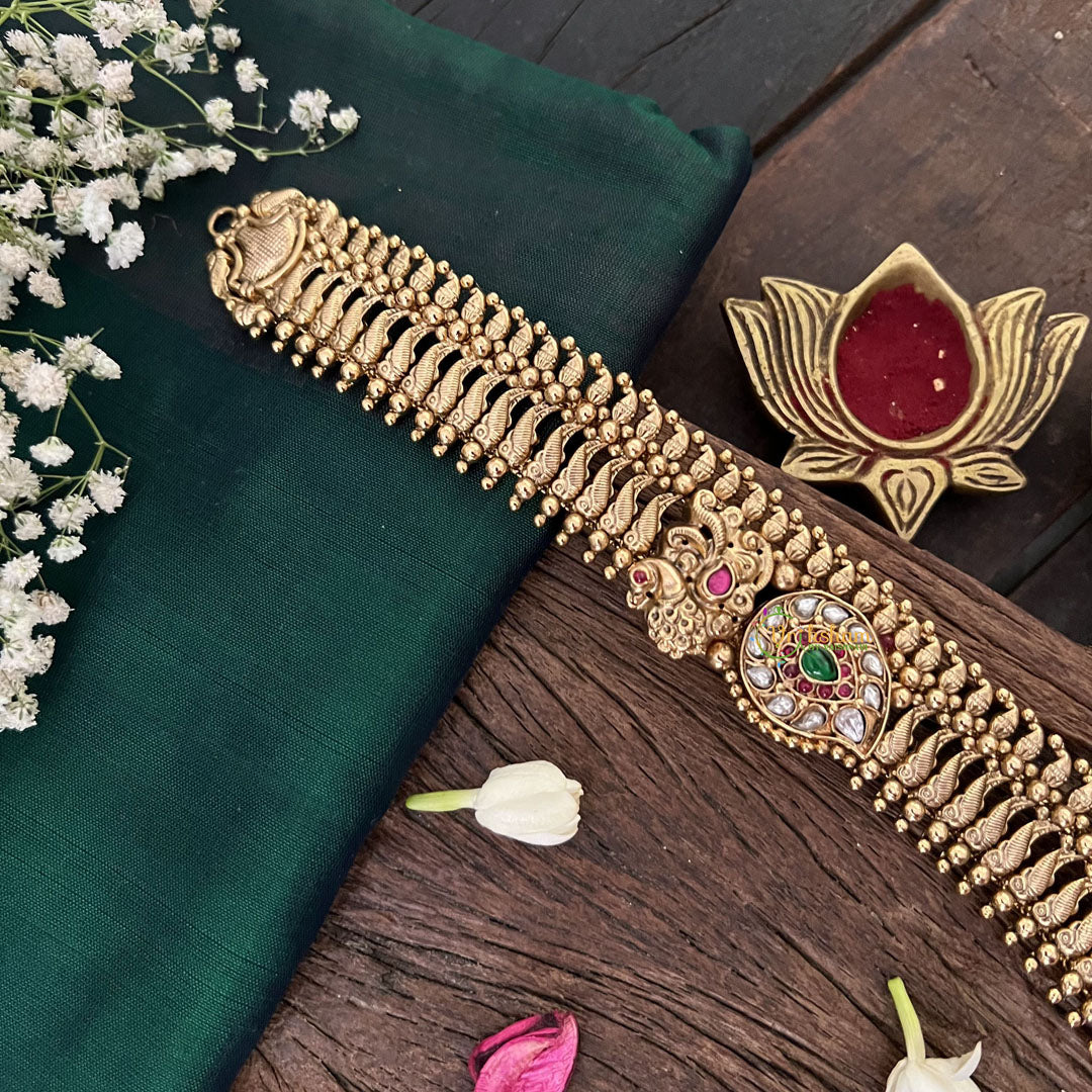 Vriksham Unique Peacock 1 gm Gold Neckpiece-Red Green-Gold Pearl-G18749