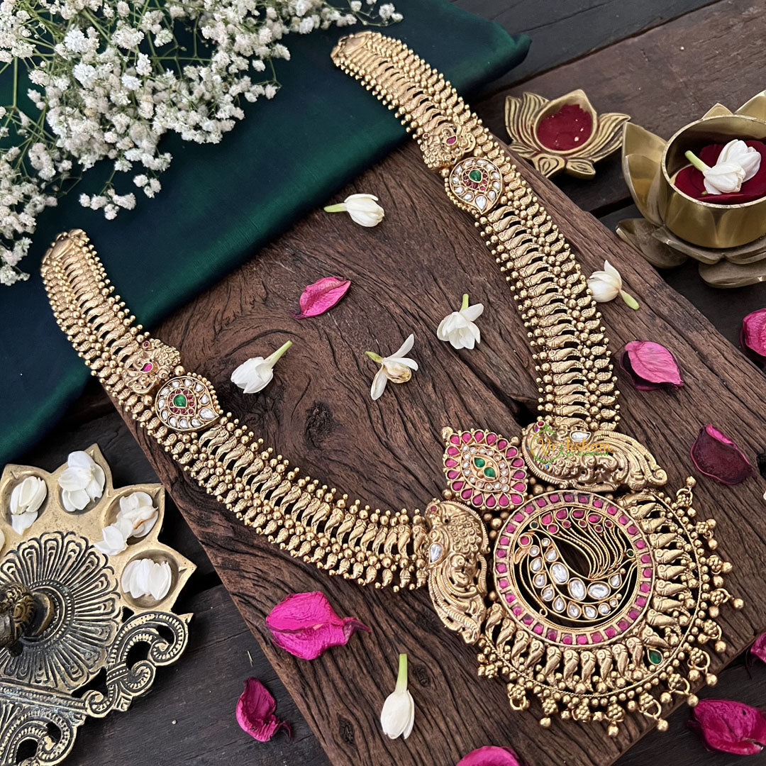 Vriksham Unique Peacock 1 gm Gold Neckpiece-Red Green-Gold Pearl-G18749
