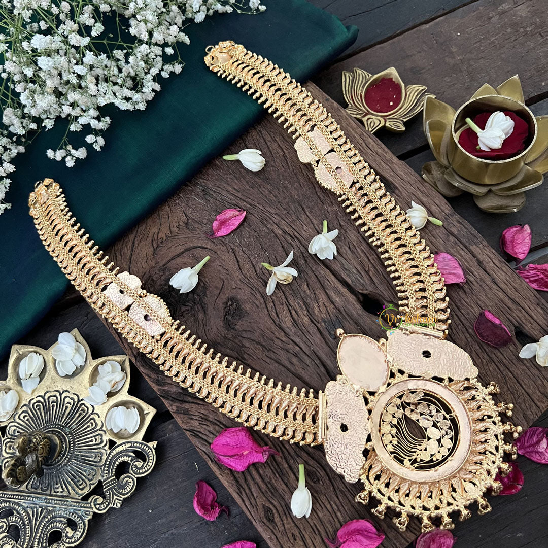 Vriksham Unique Peacock 1 gm Gold Neckpiece-Red Green-Gold Pearl-G18749