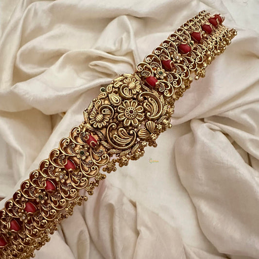 Exquisite Floral Bridal Hip Belt-Golden Beads-Pearl-Coral-G13357