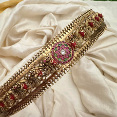 Exquisite Kundan and Kemp Hip Belt-Red Green-Coral-G13354