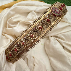 Exquisite Kundan and Kemp Hip Belt-Red Green-Coral-G13354