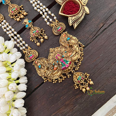 Vriksham Majestic Pearl Moti Mala With Heritage Nakshi Work Lakshmi Pendant Long Neckpiece-G22427