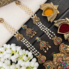 Vriksham Majestic Pearl Moti Mala With Heritage Nakshi Work Lakshmi Pendant Long Neckpiece-G22427