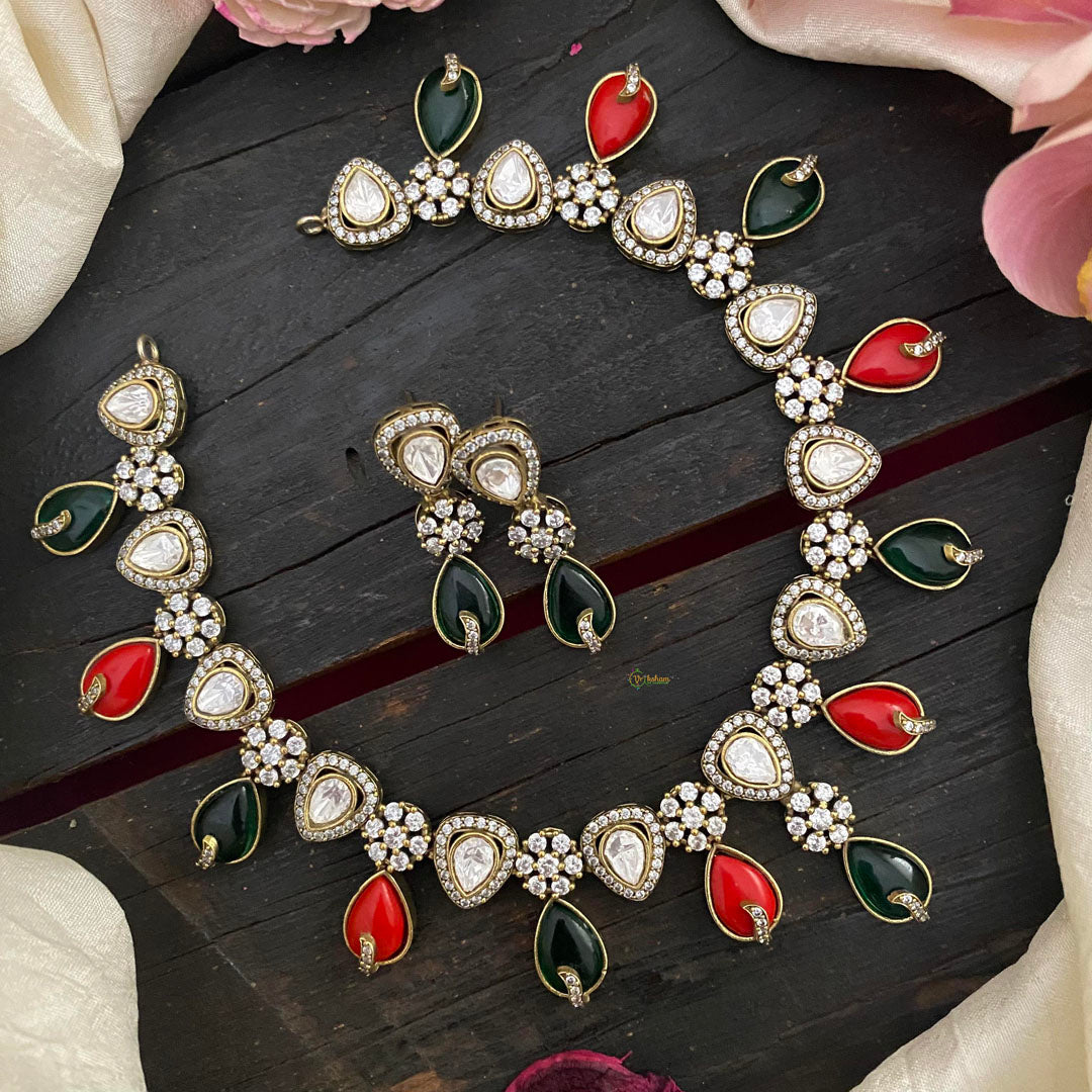 Fancy Victorian Diamond Choker-Red Green-VV1546