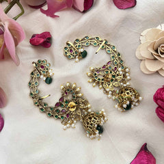 Vriksham Peacock  Leaf & Floral Style Bridal With Pearls Deataling EarCuff-Green Red  & White-G21105