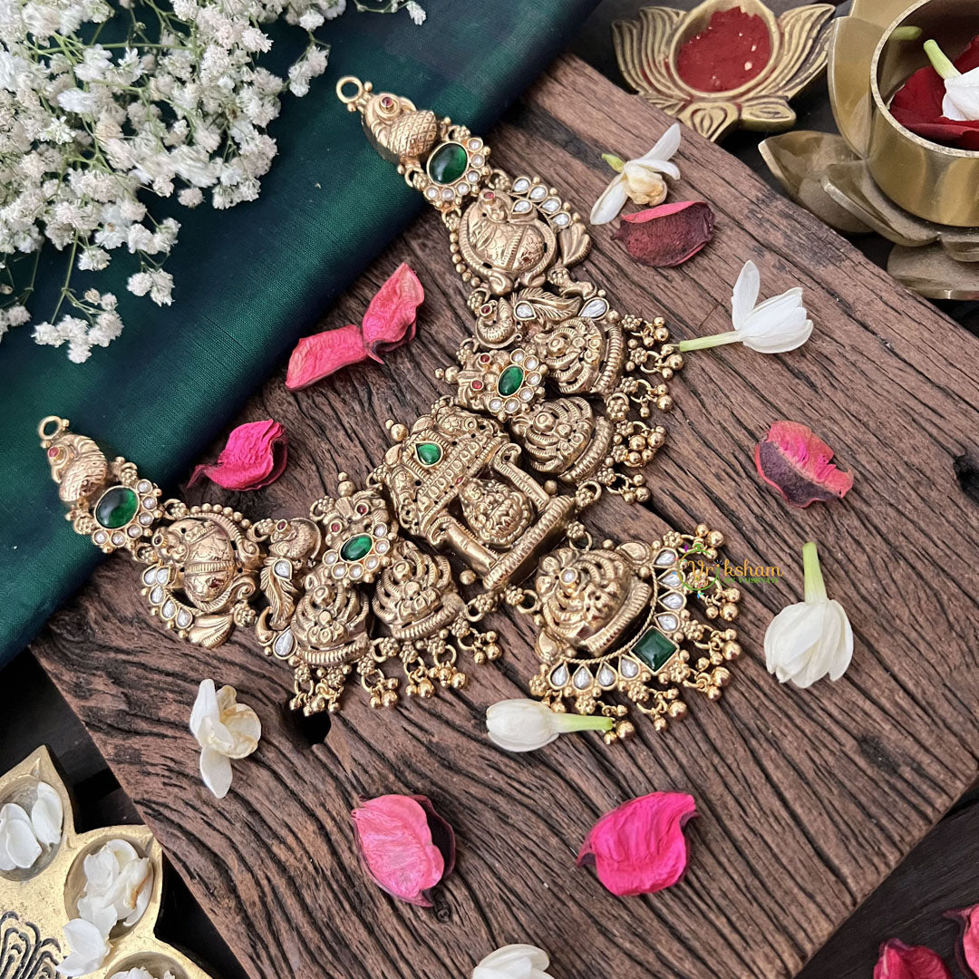Vriksham Classic Peacock 1 gm Gold Finish Lakshmi Necklace-Green-Gold Bead-G18763