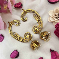 Vriksham Golden Flora 7 Leaf l Look Floral Style Jhumka With EarCuff- White Red & Green-G21110