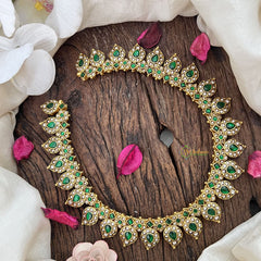 Vriksham Elegant Manga Style Jadau Short Neckpiece-Green White-J3579