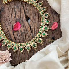 Vriksham Elegant Manga Style Jadau Short Neckpiece-Green White-J3579