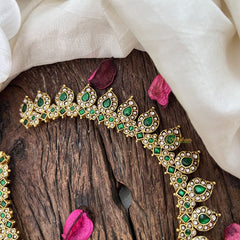 Vriksham Elegant Manga Style Jadau Short Neckpiece-Green White-J3579