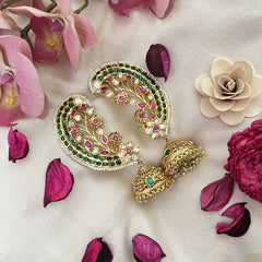 Vriksham Bridal Floral Look Floral Style With Pearls Detailing EarCuff-Green Red  & White-G21107