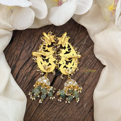 Vriksham Traditional Kundan Jhumka with Built‑in Ear Cuff & Green Beads-J3583