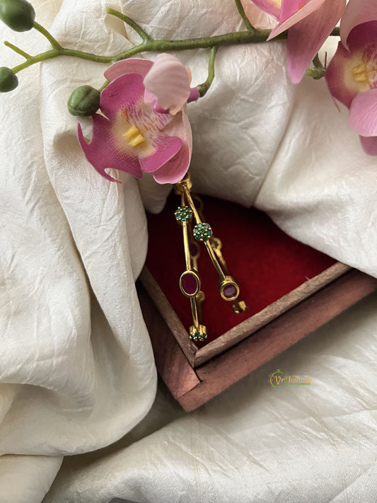 Premium Gold Toned Floral Diamond Bangle Set - Green & Pink G11856