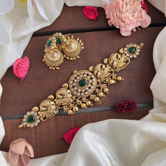 Stylish Peacock High Neck Choker-Gold Bead-Green-G14195