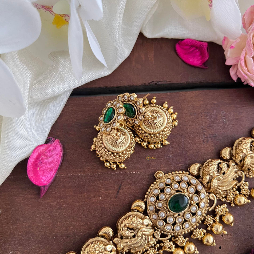 Stylish Peacock High Neck Choker-Gold Bead-Green-G14195