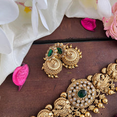 Stylish Peacock High Neck Choker-Gold Bead-Green-G14195