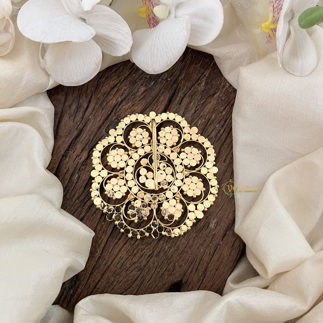 Vriksham Floral Jada Billa in 1 Gram Gold with Kemp Stones-Red Green-G19632
