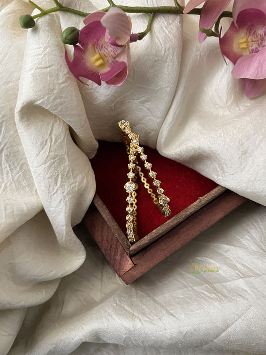Premium Gold Stone Studded Bangle Set - White - G11862