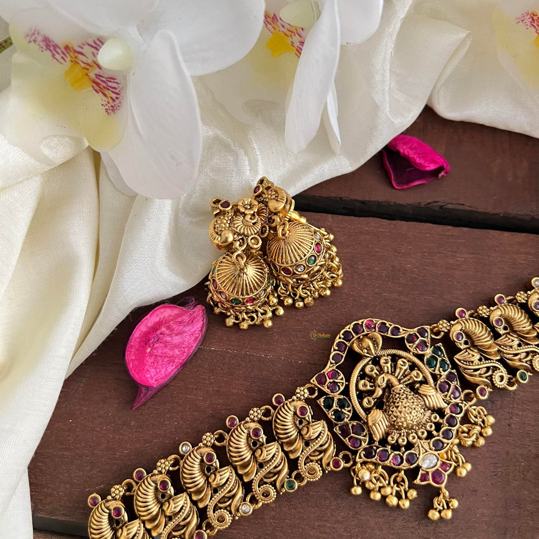 Designer Peacock High Neck Choker-Gold Bead-G14200
