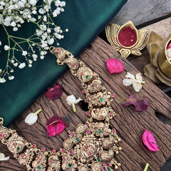 Vriksham Antique Peacock 1 gm gold Short Neckpiece-Red Green-G17058