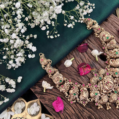 Vriksham Antique Peacock 1 gm gold Short Neckpiece-Red Green-G17058