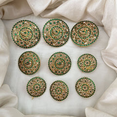 Vriksham Designer Jadau Jada Billa Set in Green and White Stones -Set Of 9-J3576