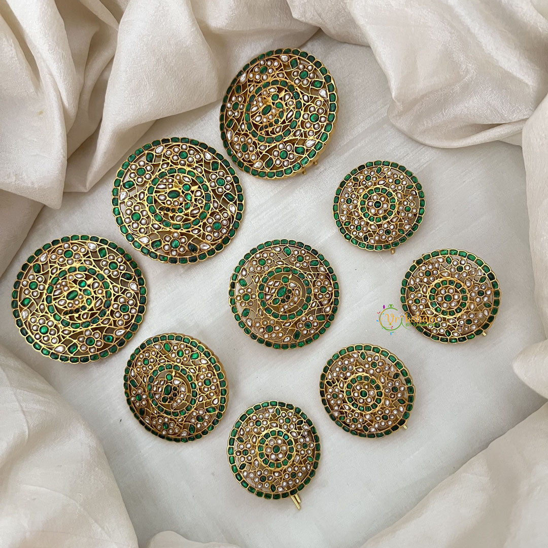 Vriksham Designer Jadau Jada Billa Set in Green and White Stones -Set Of 9-J3576