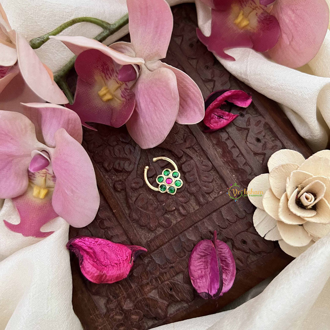 Vriksham Floral Kundan Jadau Septum Ring-Green Red -J3959