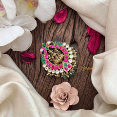 Vriksham Lakshmi Dual Peacock Jad Billai-Red Green & White-Green Bead-J4190